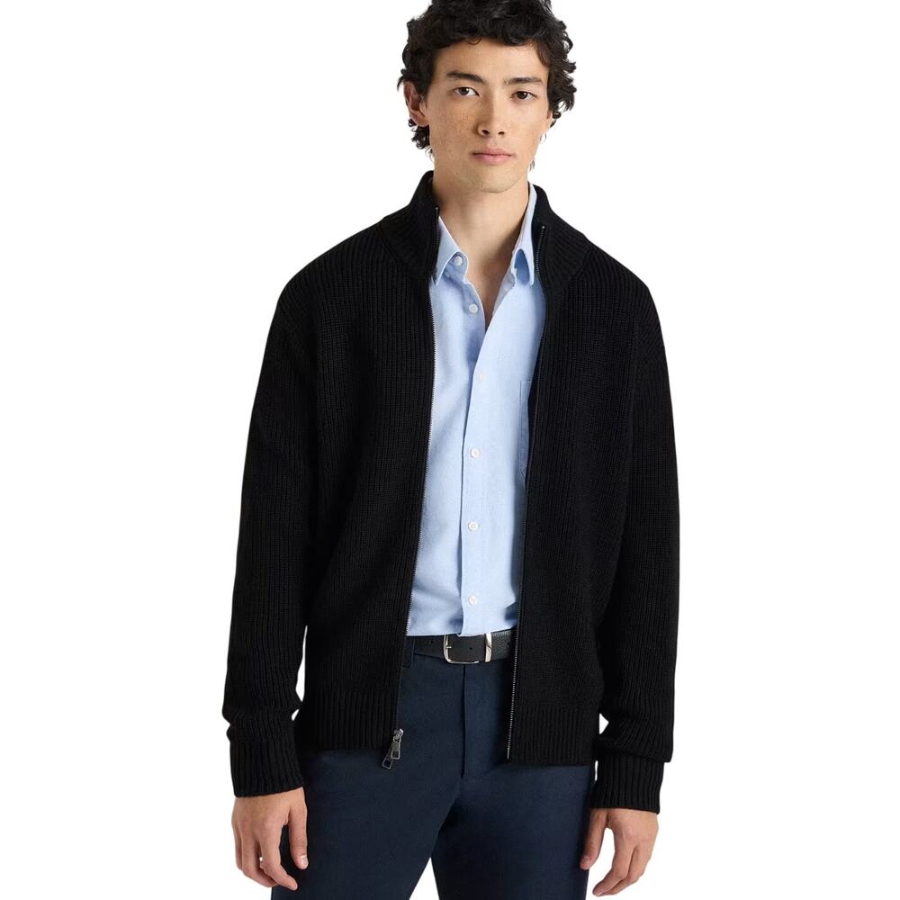 New Quince Men's Small Australian Merino Wool Full-Zip Sweater Black Luxe Preppy
